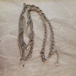 ✨ Talbots Necklace Multi Strand Green Silver Chain Fabric Raffia Beaded Peppy ✨